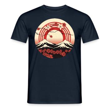 Montagnes de Kyoto : cerisiers en fleurs et drapeau - T-shirt homme - marine - Devant - AI Model Male 178 light (178cm)