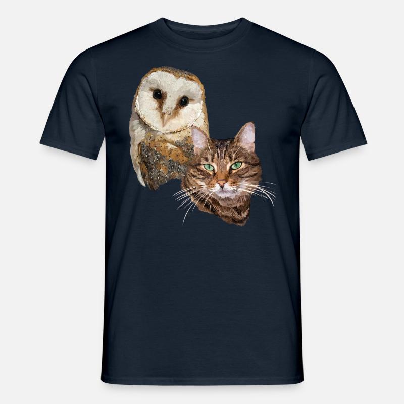Katze und Eule - Männer T-Shirt - Navy