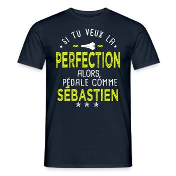 sébastien si tu veux la perfection à vélo cycliste - T-shirt homme - marine - Devant - AI Model Male 178 light (178cm)