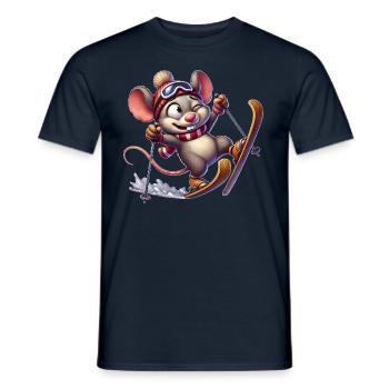 Tollpatschige Maus auf Skiern Winterspaß - Männer T-Shirt - Navy - Vorne - AI Model Male 178 light (178cm)