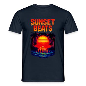 Sunset Beats – Chemise de DJ Retro Pixel - T-shirt homme - marine - Devant - AI Model Male 178 light (178cm)