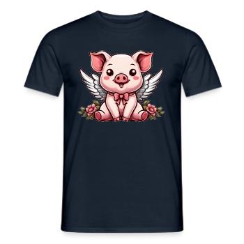 Mignon Cochon Ange Roses Dessin Animé Ailes - T-shirt homme - marine - Devant - AI Model Male 178 light (178cm)