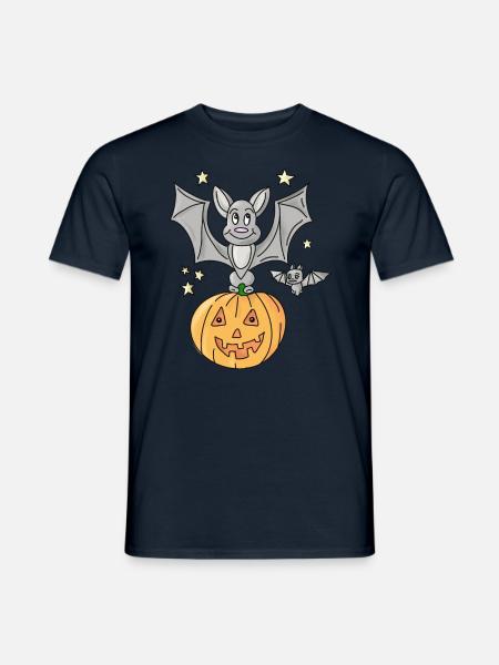 Halloween Bat Sitting On A Pumpkin - Men's T-Shirt - navy