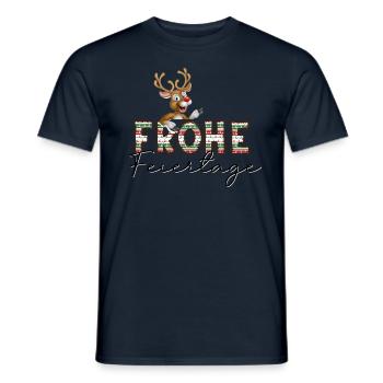 Happy Holidays Reindeer Christmas Motif - Men's T-Shirt - navy - Front - AI Model Male 178 light (178cm)