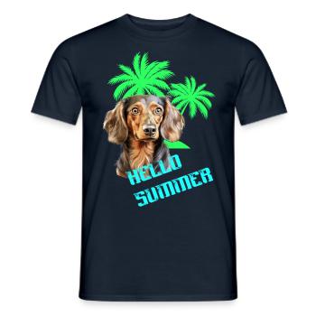 Hello Summer! Ein Sommertag mit deinem Dackel - Männer T-Shirt - Navy - Vorne - AI Model Male 178 light (178cm)
