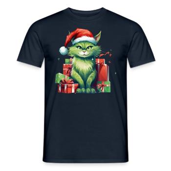 Katze Weihnachten Weihnachtselfe Geschenke Mütze - Männer T-Shirt - Navy - Vorne - AI Model Male 178 light (178cm)