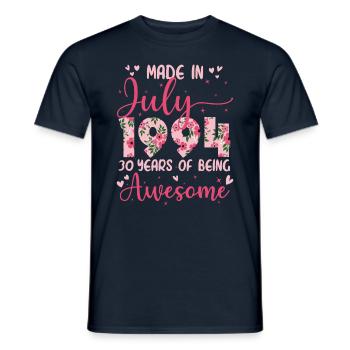Juli 1994 Geschenk zum 30-jährigen Jubiläum für Frauen - Männer T-Shirt - Navy - Vorne - AI Model Male 178 light (178cm)