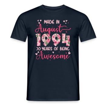 August 1994 Geschenk zum 30-jährigen Jubiläum für Frauen - Männer T-Shirt - Navy - Vorne - AI Model Male 178 light (178cm)