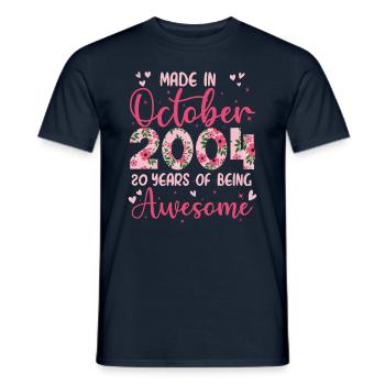Octobre 2004 Anniversaire 20 Ans Pour filles - T-shirt homme - marine - Devant - AI Model Male 178 light (178cm)