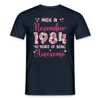 November 1984 Women's 40th Anniversary - Men's T-Shirt - navy - Front - AI Model Male 178 light (178cm)