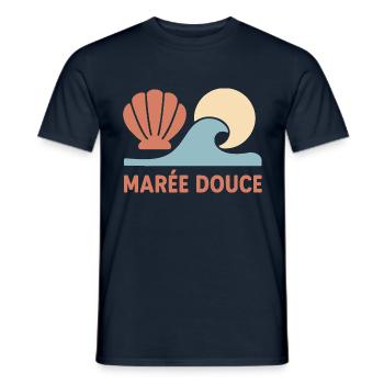 Marée douce – Vagues & soleil rétro - T-shirt homme - marine - Devant - AI Model Male 178 light (178cm)