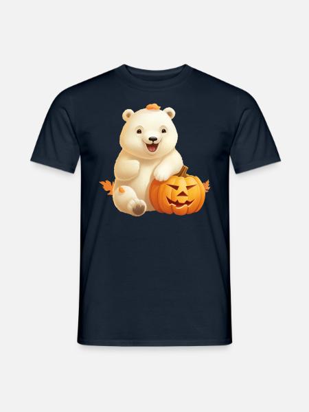 Halloween-Eisbär mit Kürbis - Männer T-Shirt - Navy