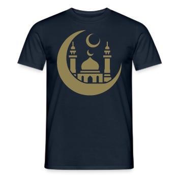 Silhouette de mosquée avec croissant de lune : Art islamique - T-shirt homme - marine - Devant - AI Model Male 178 light (178cm)