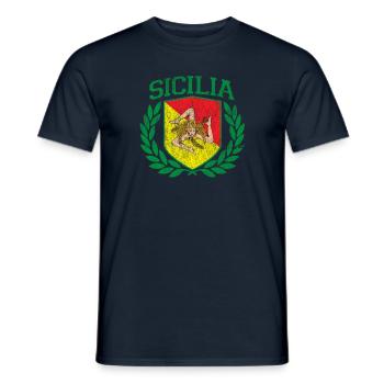 SIZILIEN - Sicilia Flagge und Schild Trinacria - - Männer T-Shirt - Navy - Vorne - AI Model Male 178 light (178cm)