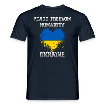 Ukraine - Peace - Freedom - Humanity - Flag - Men's T-Shirt - navy - Front - AI Model Male 178 light (178cm)