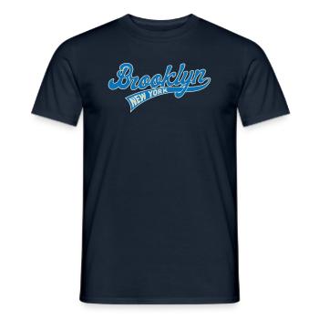 Hometown, Brooklyn, New York, Baseball Script, - Men's T-Shirt - navy - Front - AI Model Male 178 light (178cm)