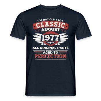 Born in 1977 Classic Birthday Gift August - Men's T-Shirt - navy - Front - AI Model Male 178 light (178cm)