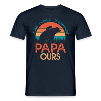 papa ours cadeau papa tshirt papa ours - T-shirt homme - marine - Devant - AI Model Male 178 light (178cm)