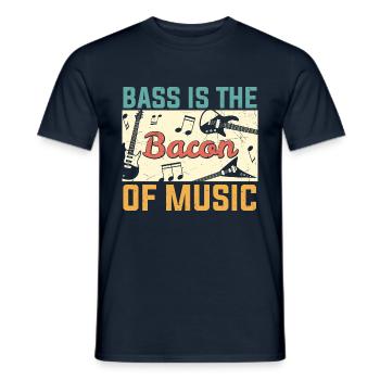 La basse est le bacon de Music Guitar Player - T-shirt homme - marine - Devant - AI Model Male 178 light (178cm)