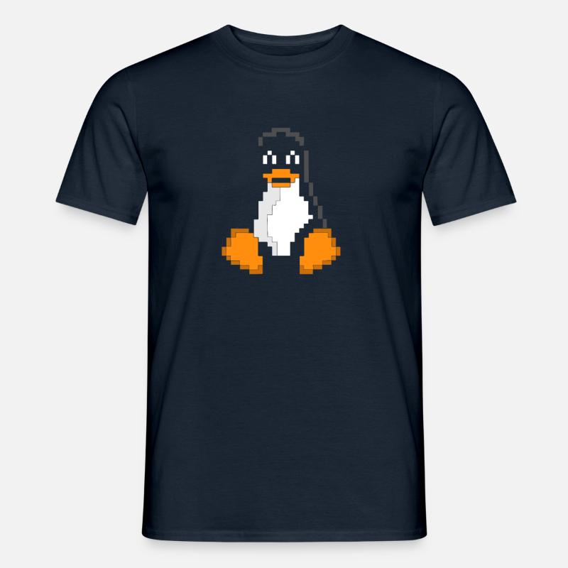 Linux Penguin Pixel Art Sys Admins Computer Hacker - T-shirt homme - marine
