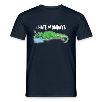 T-Rex Dino schläft auf einem Kiss - Er hasst - Männer T-Shirt - Navy - Vorne - AI Model Male 178 light (178cm)