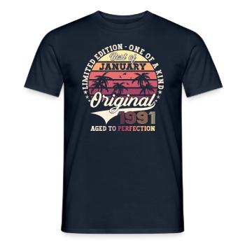 Né 1991 Janvier 32ème anniversaire Homme cadeau - T-shirt homme - marine - Devant - AI Model Male 178 light (178cm)