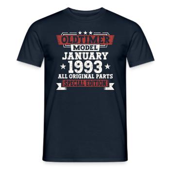 Born 1993 January 30th birthday Gift man - Men's T-Shirt - navy - Front - AI Model Male 178 light (178cm)