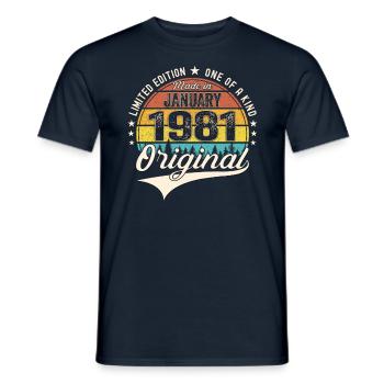 Born 1981 January 42nd birthday Gift man - Men's T-Shirt - navy - Front - AI Model Male 178 light (178cm)