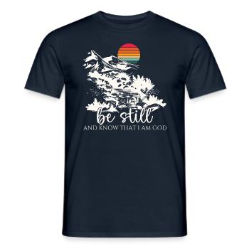 Jésus-Christ - Chemise chrétienne - Sois tranquille - T-shirt homme - marine - Devant - AI Model Male 178 light (178cm)