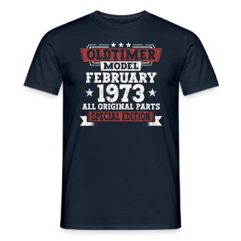 50th birthday February Born 1973 Gift - Men's T-Shirt - navy - Front - AI Model Male 178 light (178cm)