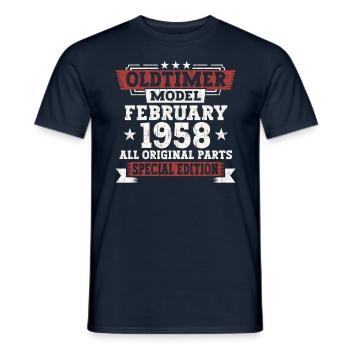 65e anniversaire Février Né 1958 Cadeau - T-shirt homme - marine - Devant - AI Model Male 178 light (178cm)