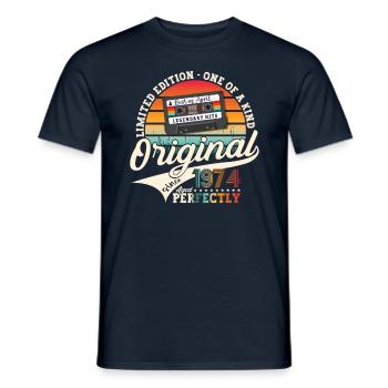49th birthday man April Born 1974 Cassette - Men's T-Shirt - navy - Front - AI Model Male 178 light (178cm)