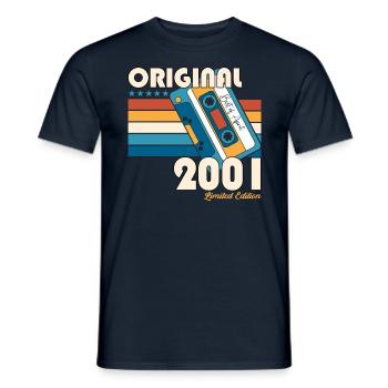 22nd birthday man April Born 2001 Cassette - Men's T-Shirt - navy - Front - AI Model Male 178 light (178cm)