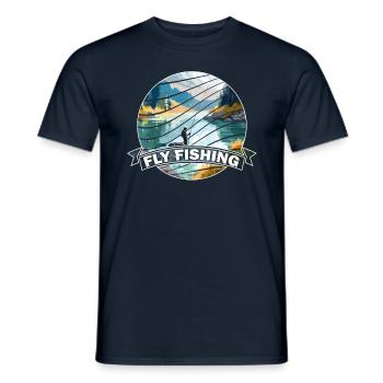 Trout Fly Fishing in the River - Retro Fly Fishing - Männer T-Shirt - Navy - Vorne - AI Model Male 178 light (178cm)