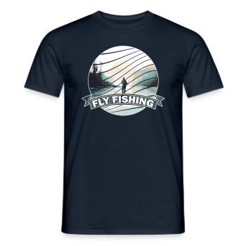 Trout Fly Fishing in the River - Retro Fly Fishing - Männer T-Shirt - Navy - Vorne - AI Model Male 178 light (178cm)