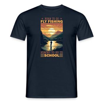 Born to Go Fly Fishing: Retro Fly Fishing Mountain - Männer T-Shirt - Navy - Vorne - AI Model Male 178 light (178cm)