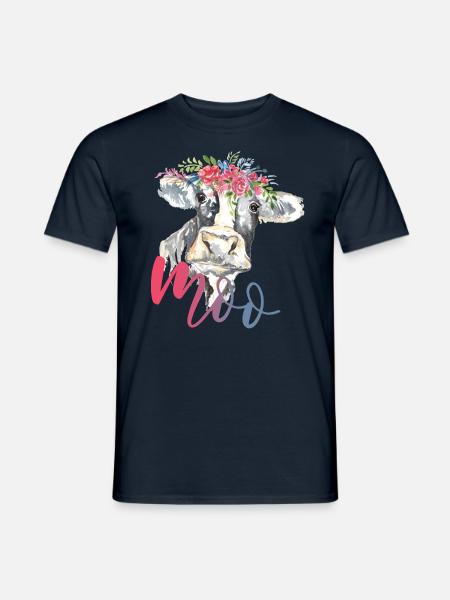 Cow Flower Moo Kuh Blumenkranz Muh country life - Männer T-Shirt - Navy