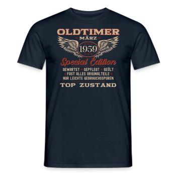 65. Geburtstag Oldtimer März Jahrgang 1959 - Männer T-Shirt - Navy - Vorne - AI Model Male 178 light (178cm)