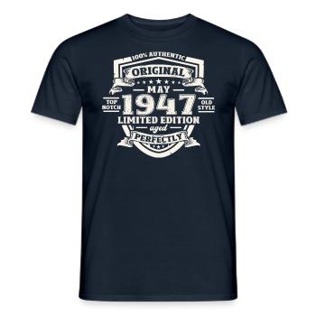 Original Mai 1947 Jahrgang 1947 Geburtstag 1947 - Männer T-Shirt - Navy - Vorne - AI Model Male 178 light (178cm)
