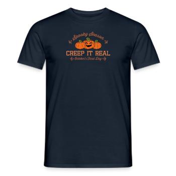 Design Halloween Creep it Real, Citrouille Automne - T-shirt homme - marine - Devant - AI Model Male 178 light (178cm)