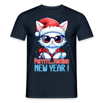 Fluffy white Mrrrrr... Perfect kitten, New Year - Men's T-Shirt - navy - Front - AI Model Male 178 light (178cm)