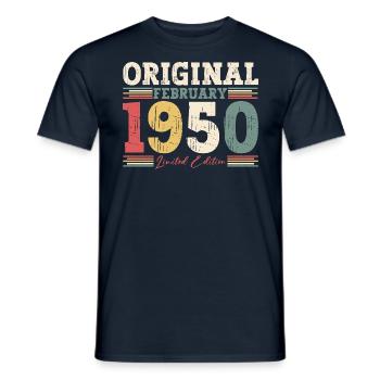 75ème anniversaire cadeau mari Original février 1950 - T-shirt homme - marine - Devant - AI Model Male 178 light (178cm)