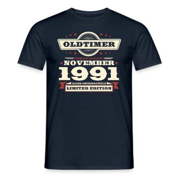 32e anniversaire voiture classique novembre vintage 1991 - T-shirt homme - marine - Devant - AI Model Male 178 light (178cm)