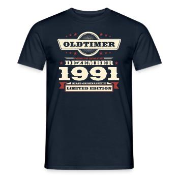 32. Geburtstag Oldtimer Dezember Jahrgang 1991 - Männer T-Shirt - Navy - Vorne - AI Model Male 178 light (178cm)