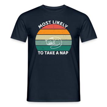 Most likely to take a nap - sleeping cat - Men's T-Shirt - navy - Front - AI Model Male 178 light (178cm)