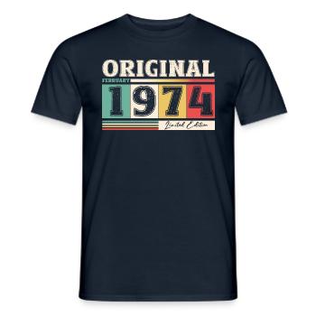 50th Birthday Husband February Vintage 1974 Original - Men's T-Shirt - navy - Front - AI Model Male 178 light (178cm)