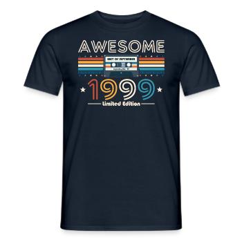 25ème Anniversaire Millésime Septembre 1999 Cassette 99 - T-shirt homme - marine - Devant - AI Model Male 178 light (178cm)
