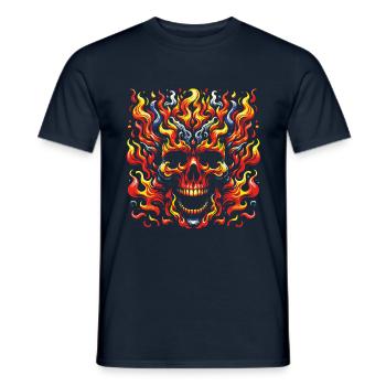 Skull with Flames Burning Skull - Men's T-Shirt - navy - Front - AI Model Male 178 light (178cm)