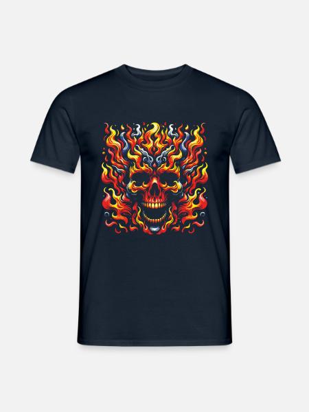 Skull with Flames Burning Skull - Men's T-Shirt - navy