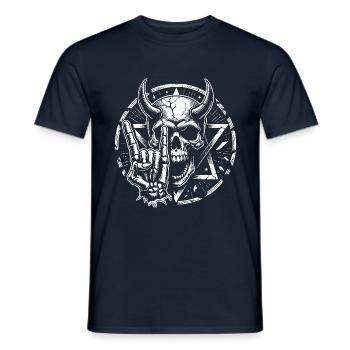 Skull with horns pentagram makes devil horns - Men's T-Shirt - navy - Front - AI Model Male 178 light (178cm)